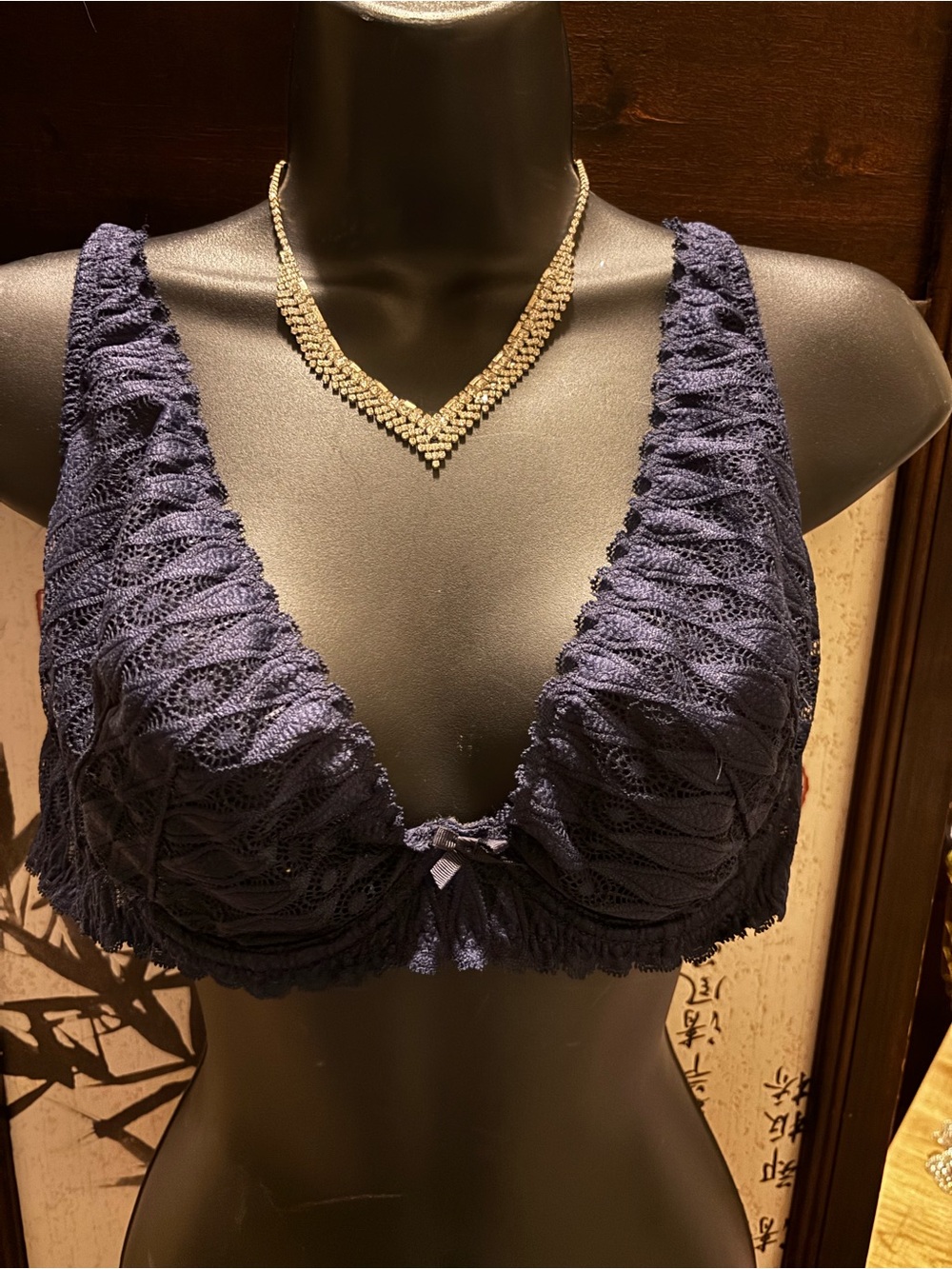 Heidi Klum Intimates Navy Lace Plunge Bralette